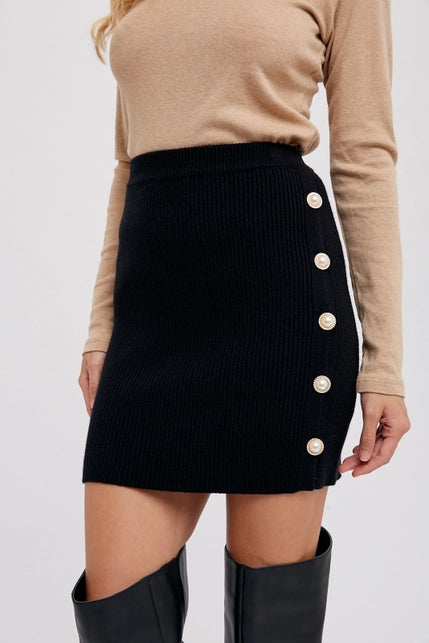 Pearl Buttoned Sweater Mini Skirt