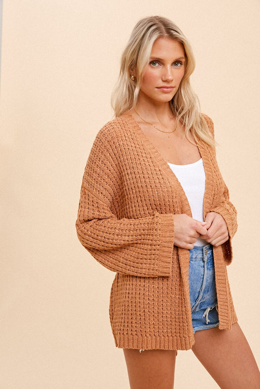 Crochet Weave Belted Kimono Cardigan