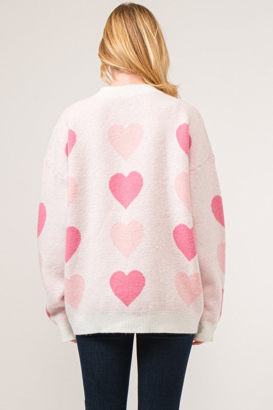 Two Tone Pink Hearts Pullover Sweater