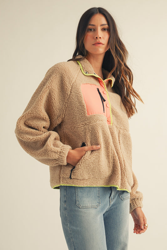 Fleece Daily Colorblock Button Pullover