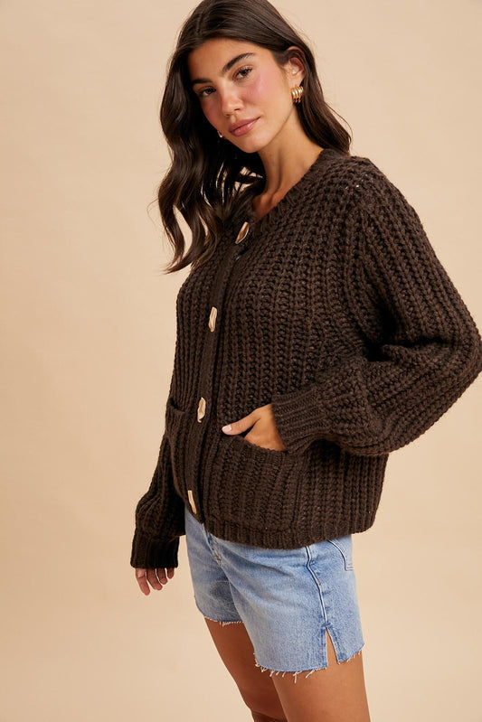 Chunky Statement Button Cable Knit Cardigan
