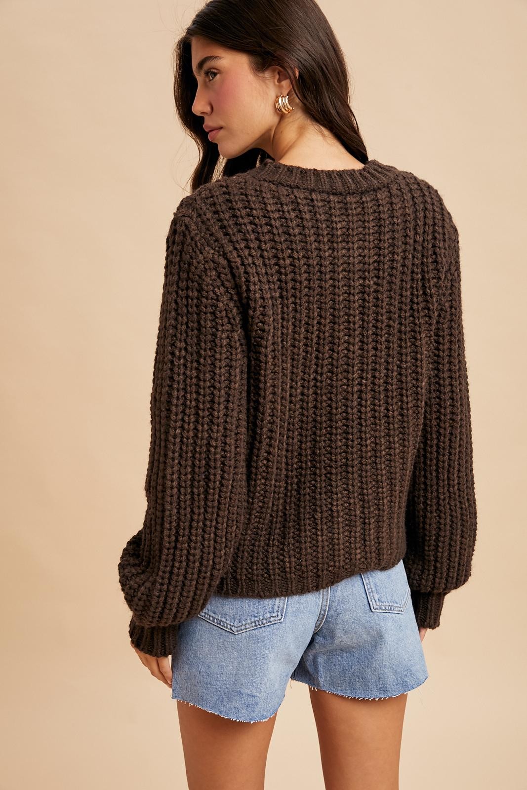 Chunky Statement Button Cable Knit Cardigan