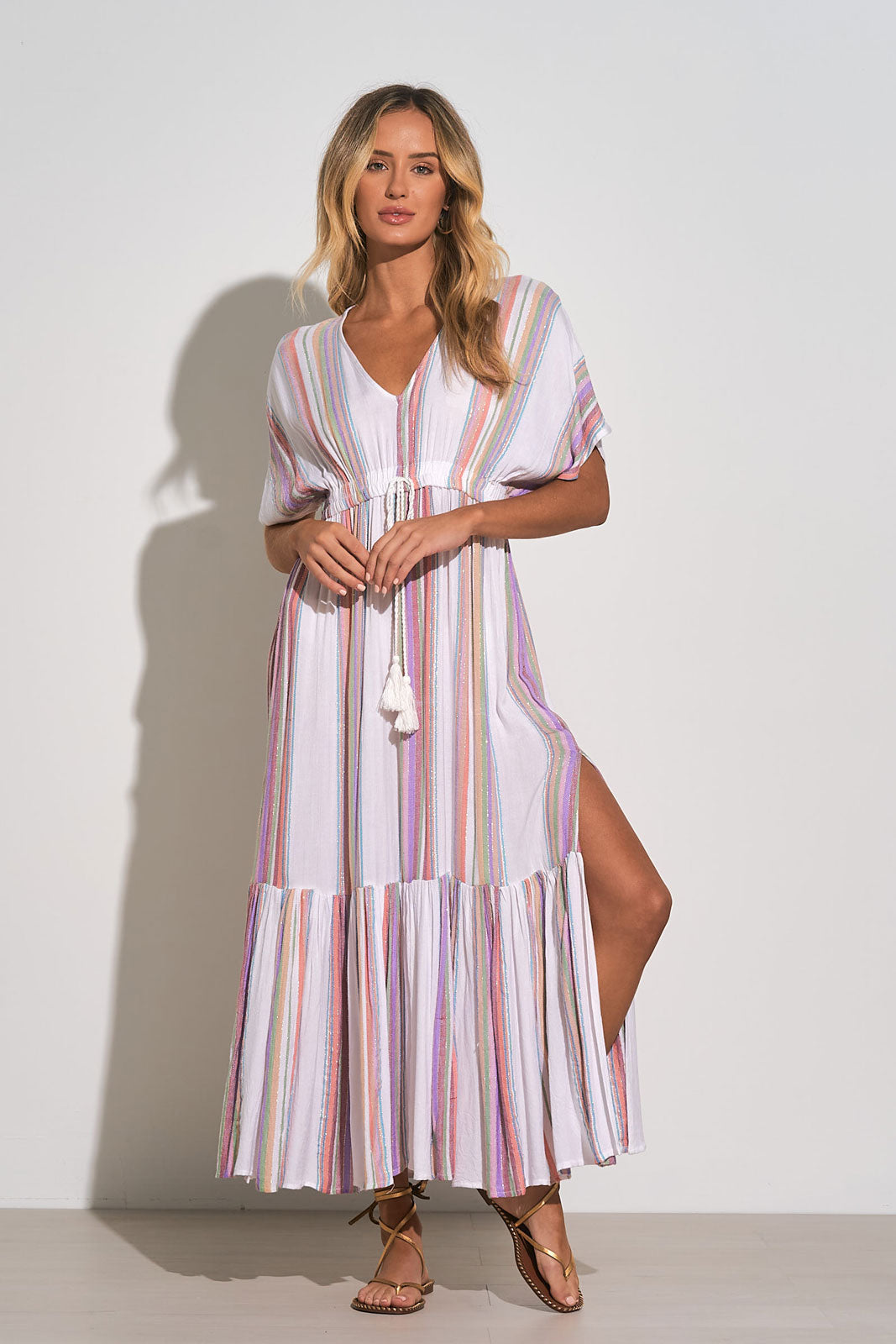 striped ruffle maxi dress Dark Brown Striped Ruffle Tiered Maxi Dress