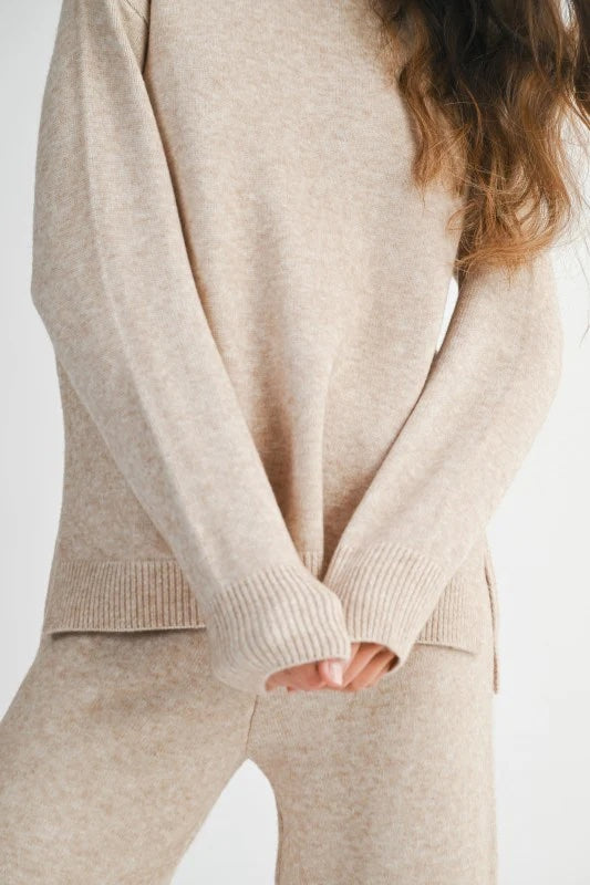Long Sleeve Crew Neck Knit Top and Pants Set