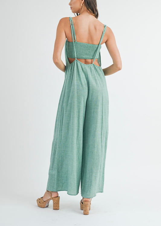 Mineral Wash Gauze Bralette And Cami Jumpsuit Set