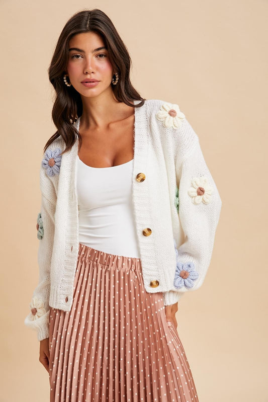 3D Knitted Floral Applique Cardigan