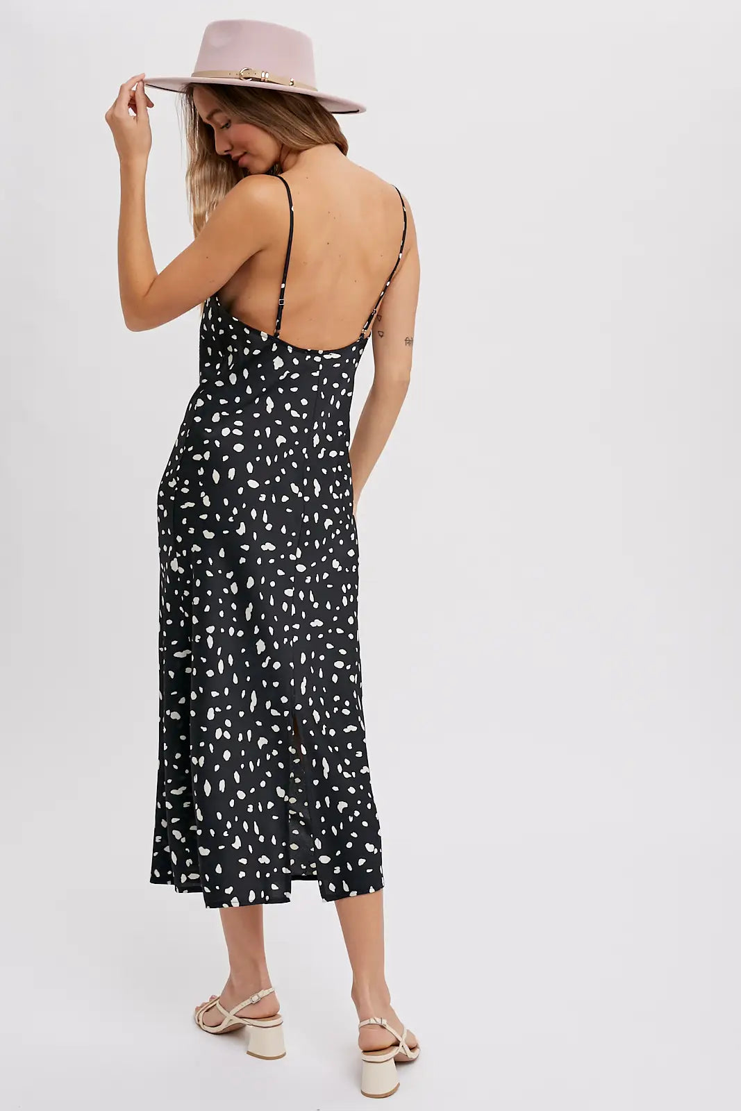 Dalmatian Print Cowl Neck Slip Dress