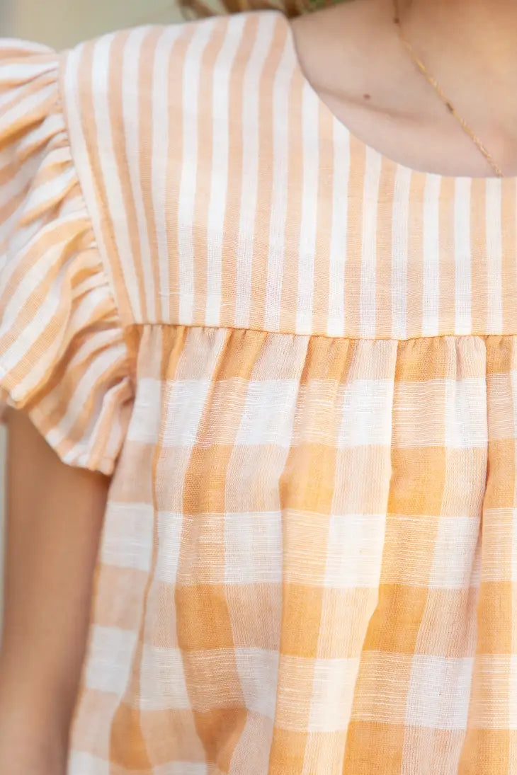 Gingham Mixed Ruffle Top