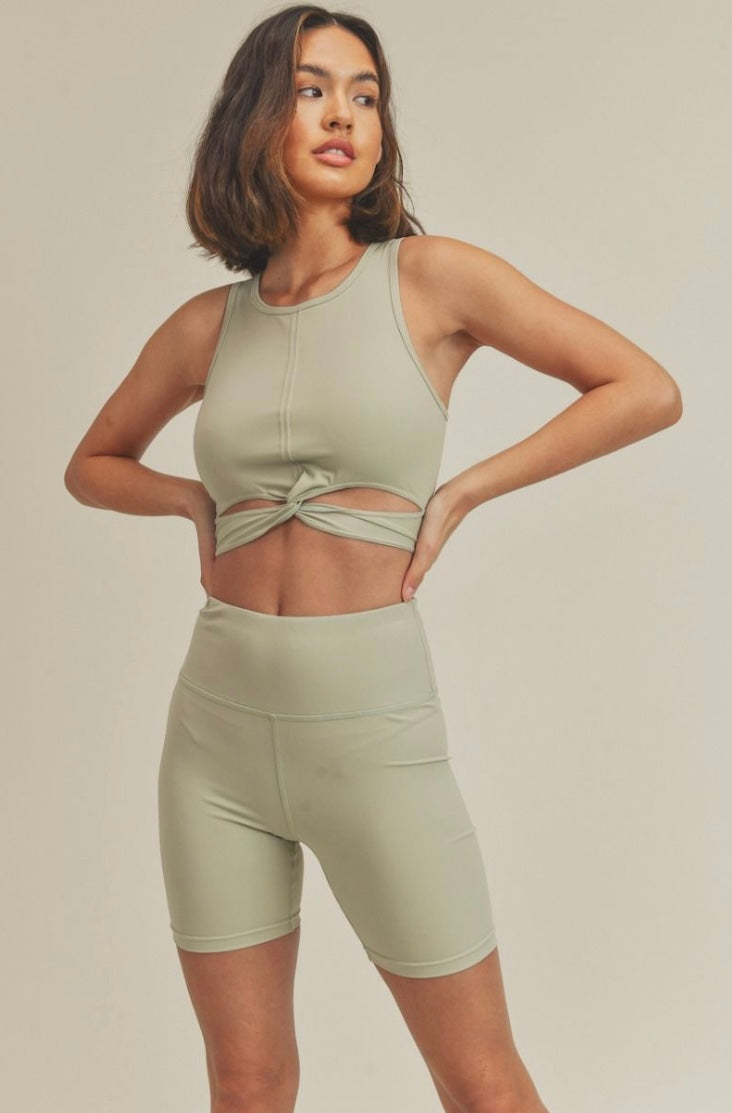Twist-Front Active Crop Top & Biker Short Set