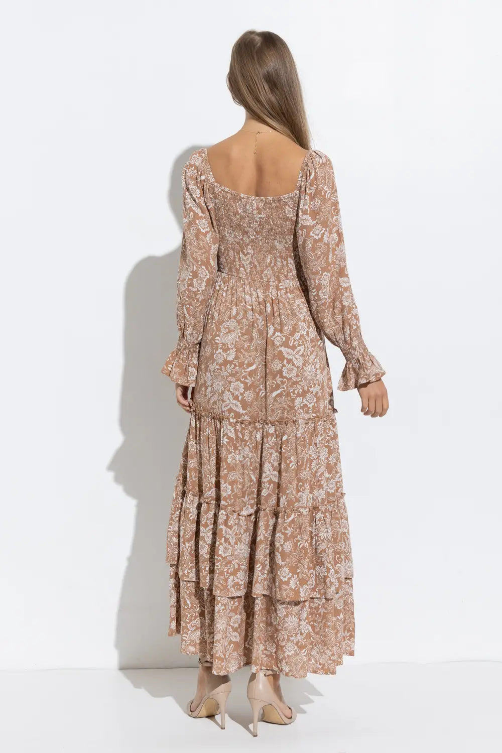 Cinch Tie Cut Out Tiered Slit Ruffle Maxi Dress