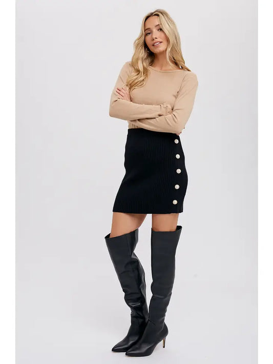 Pearl Buttoned Sweater Mini Skirt