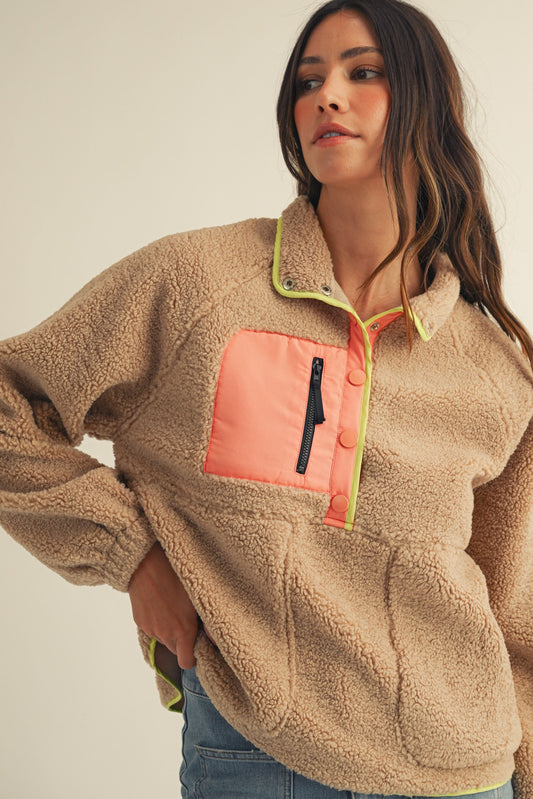 Fleece Daily Colorblock Button Pullover