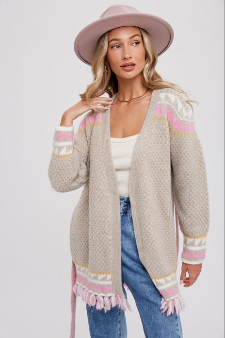 Aztec Pattern Belted Cardigan