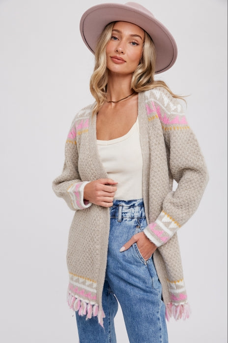 Aztec Pattern Belted Cardigan