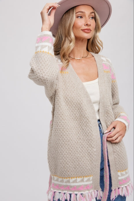 Aztec Pattern Belted Cardigan