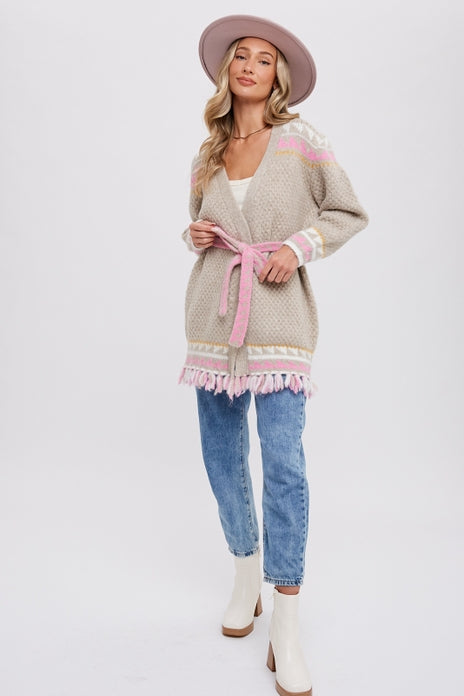 Aztec Pattern Belted Cardigan