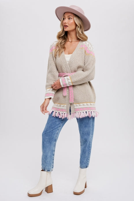 Aztec Pattern Belted Cardigan