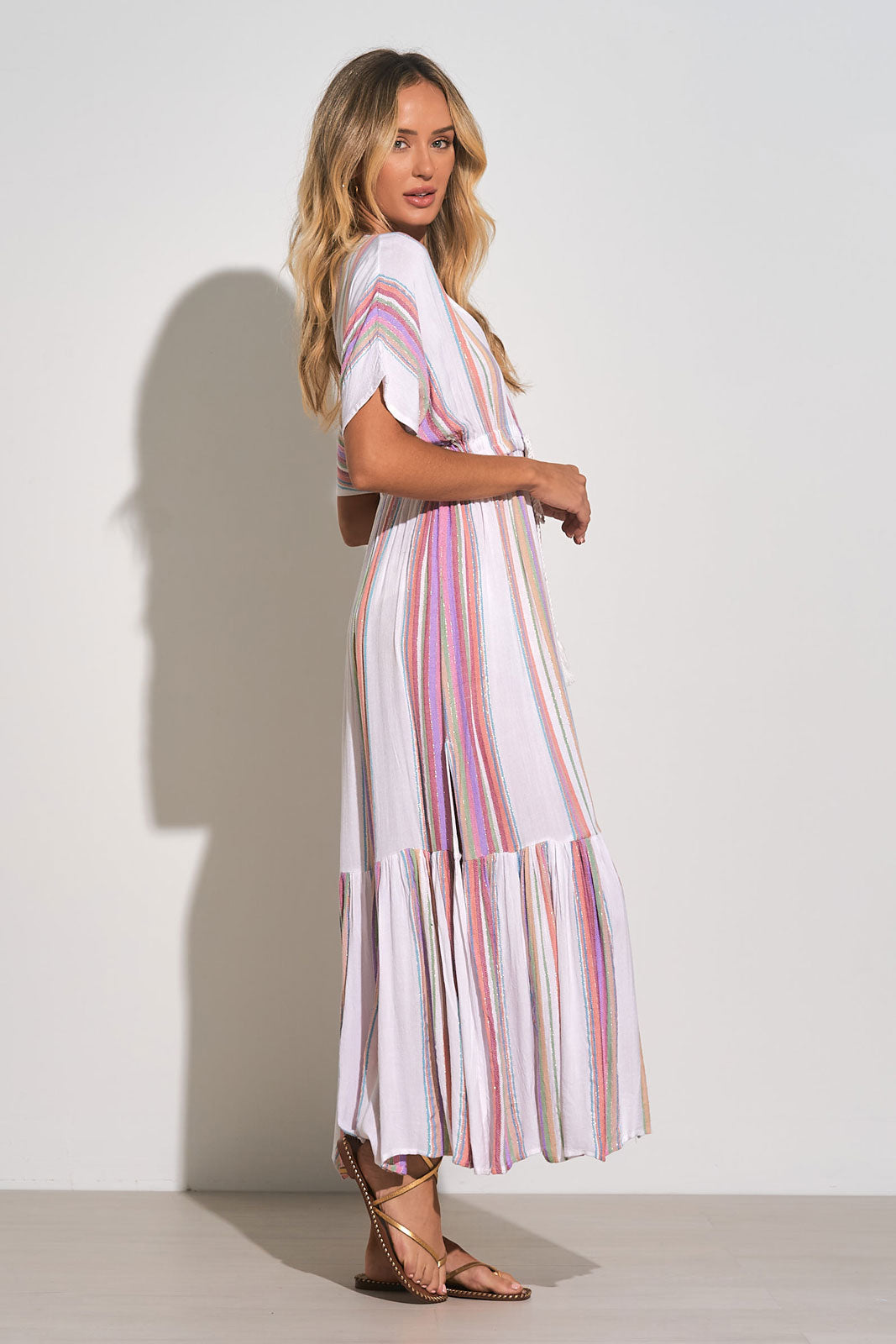 Multi Stripe Maxi Ruffle Dress