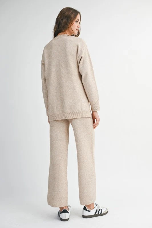 Long Sleeve Crew Neck Knit Top and Pants Set