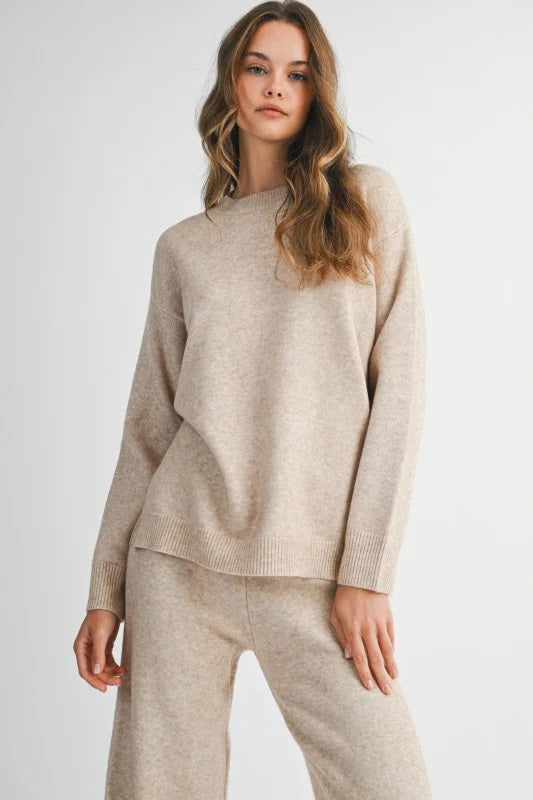 Long Sleeve Crew Neck Knit Top and Pants Set