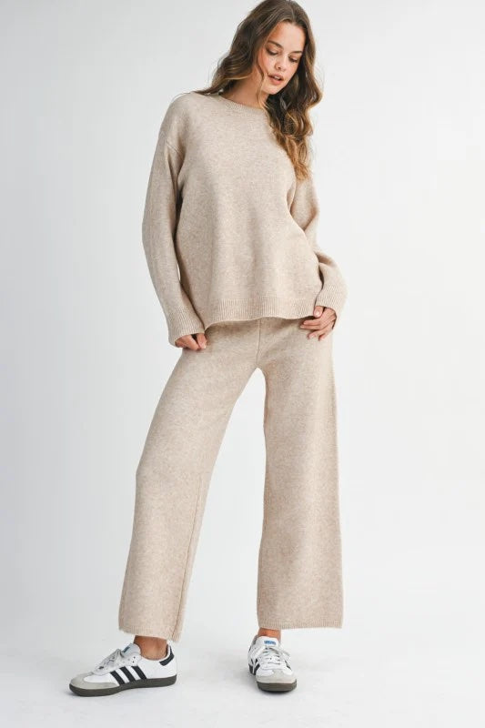 Long Sleeve Crew Neck Knit Top and Pants Set