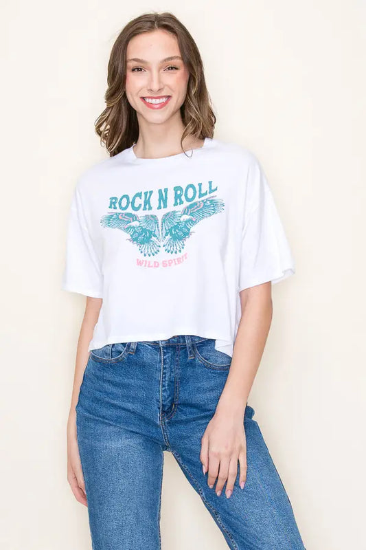 Rock N Roll Graphic Crop Top T-Shirt