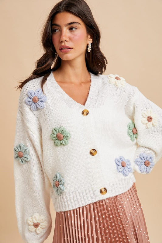 3D Knitted Floral Applique Cardigan