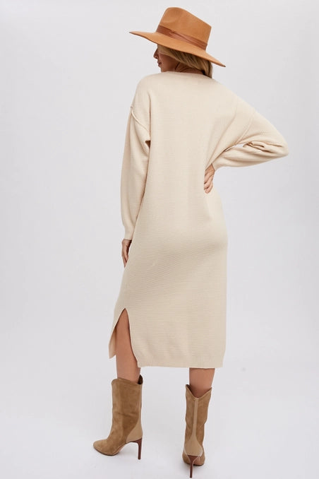 Button Front Midi Sweater Dress