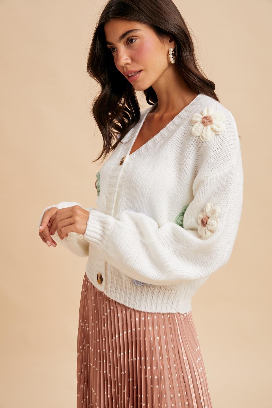 3D Knitted Floral Applique Cardigan