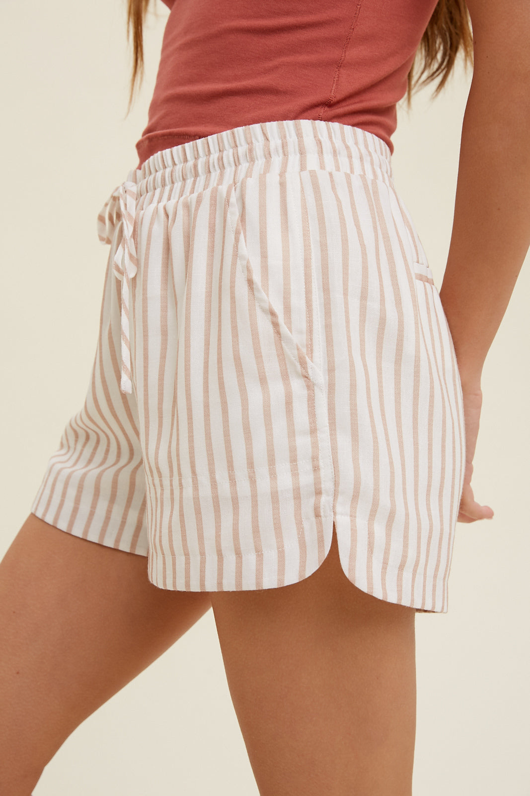 Striped Dolphin Hem Shorts with Drawstring