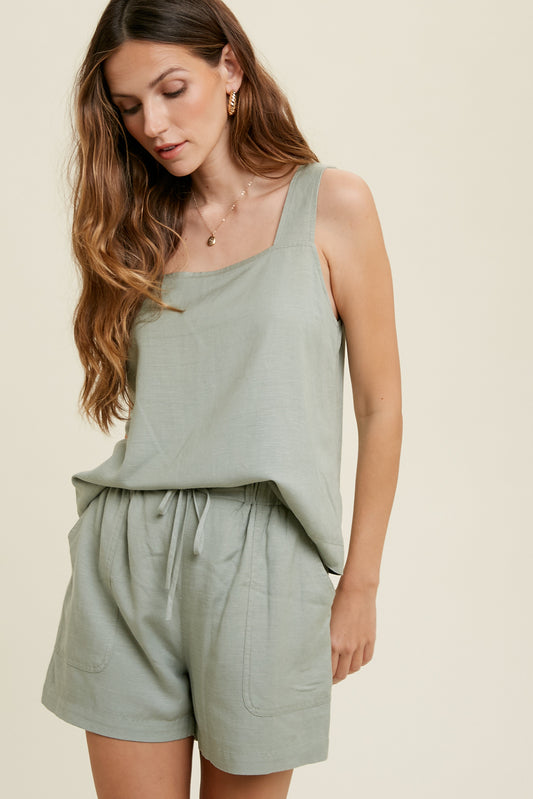Linen Top and Shorts Two Piece Set